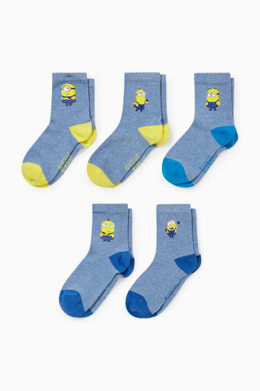 Kinderen - Set van 5 paar - Minions - sokken met motief - lichtblauw-mix