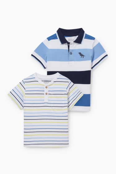 Kinder - Set - Poloshirt und Kurzarmshirt - 2 teilig - gestreift - weiss / blau