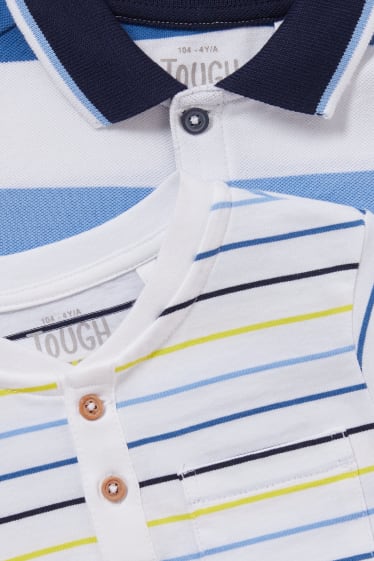 Enfants - Ensemble - polo et T-shirt - 2 pièces - à rayures - blanc / bleu
