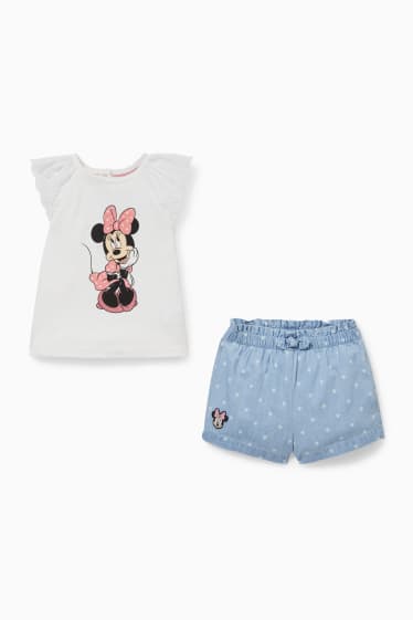 Babys - Minnie Maus - Baby-Outfit - 2 teilig - weiß / hellblau