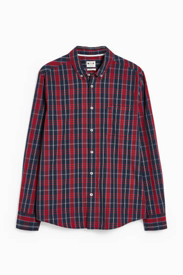 Hommes - MUSTANG - chemise - regular fit - col button down - à carreaux - rouge / bleu