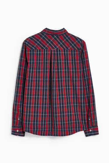 Heren - MUSTANG - overhemd - regular fit - button down - geruit - rood / blauw