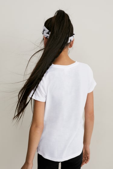 Dětské - Souprava - 2 trička s krátkým rukávem a gumička do vlasů - 3dílná - bílá