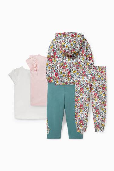 Children - Set - zip-through sweatshirt, 2 short sleeve T-shirts, bottoms and leggings - white / rose