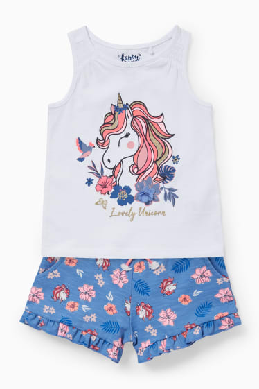 Children Girls - Unicorn - set - top and sweat shorts - 2 piece - white