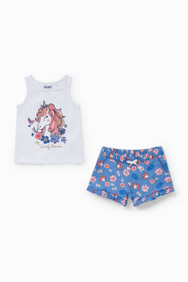 Children Girls - Unicorn - set - top and sweat shorts - 2 piece - white