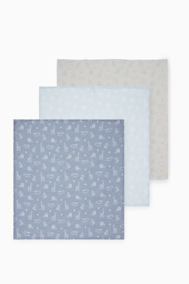 Babies - Multipack of 3 - baby muslin square - white / light blue