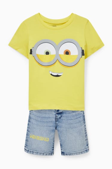 Copii - Minionii - set - tricou cu mânecă scurtă și pantaloni scurți denim - 2 piese - galben