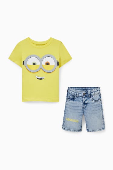Copii - Minionii - set - tricou cu mânecă scurtă și pantaloni scurți denim - 2 piese - galben