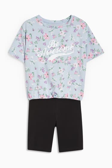 Children - Set - short sleeve T-shirt and cycling shorts - 2 piece - light blue