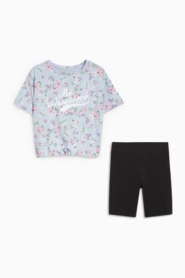 Children - Set - short sleeve T-shirt and cycling shorts - 2 piece - light blue