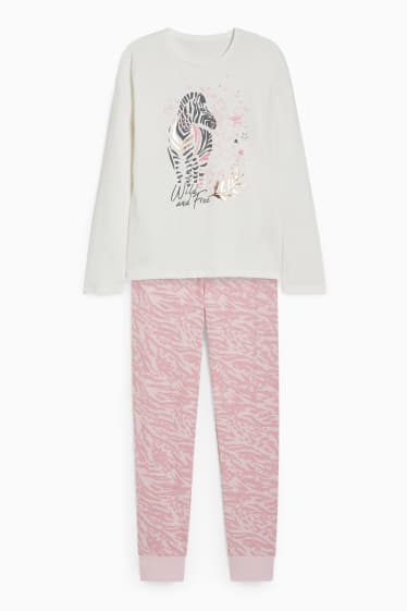 Kinder - Pyjama - 2 teilig - Glanz-Effekt - cremeweiß