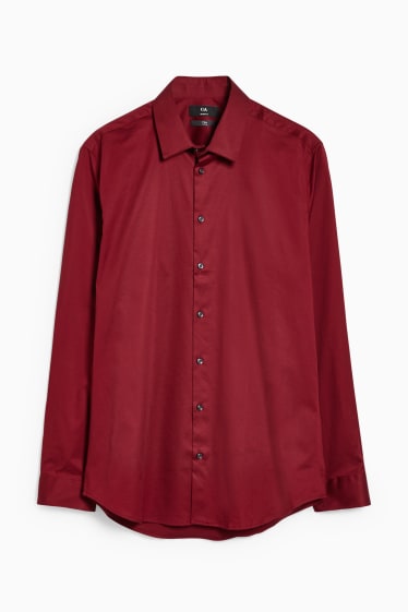 Uomo - Camicia business - slim fit - colletto alla francese - Flex - LYCRA® - rosso scuro