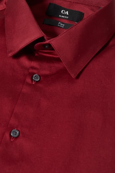 Uomo - Camicia business - slim fit - colletto alla francese - Flex - LYCRA® - rosso scuro