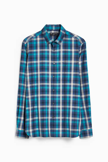 Hombre - Camisa - slim fit - button down - de cuadros - azul / azul oscuro