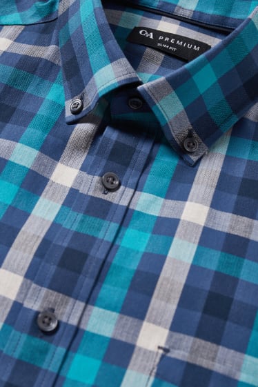 Men - Shirt - slim fit - button-down collar - check - blue / dark blue