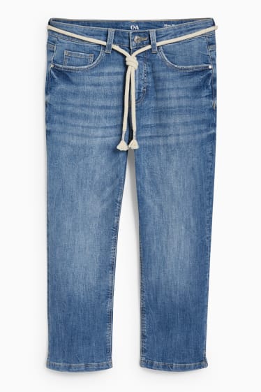 Damen - Capri Jeans mit Gürtel - Mid Waist - jeansblau