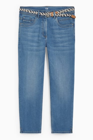Women - Capri jeans with belt - mid waist  - denim-light blue