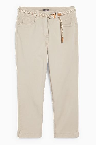 Donna - Pantaloni con cintura - slim fit - tortora