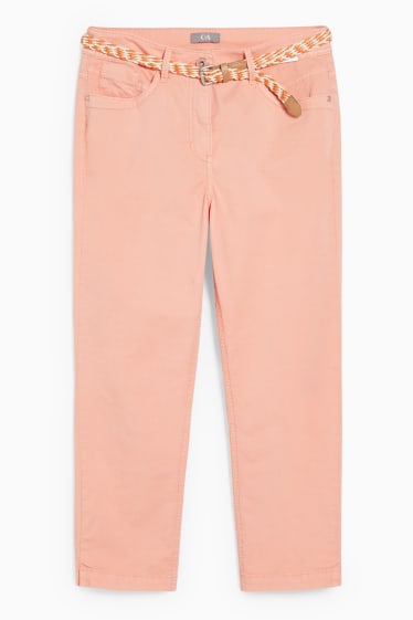 Women - Trousers with belt - slim fit - coral