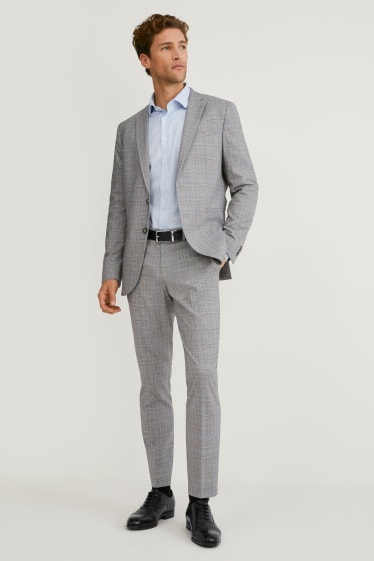 Heren - Broek uit het combi-systeem - slim fit - stretch - geruit - grijs