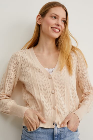 Femei - Cardigan tricotat - piersică