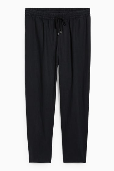 Women - Linen trousers - tapered fit - black