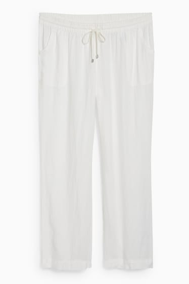 Women - Linen trousers - wide leg - white