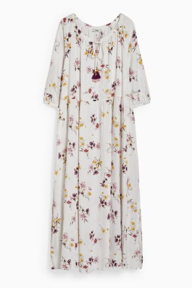 Women - Dress - linen blend - floral - white
