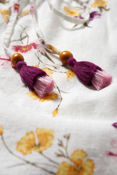 Femmes - Robe - mélange de lin - à fleurs - blanc