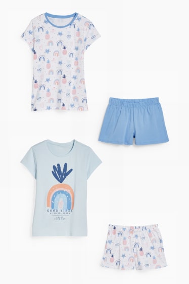 Bambini - Confezione da 2 - pigiama corto - 4 pezzi - azzurro
