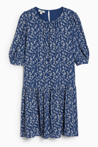 Dámské - Áčkové šaty - s květinovým vzorem - modrá