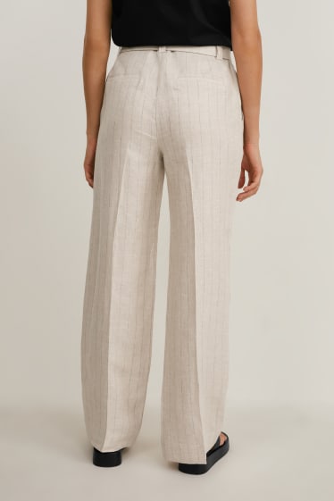 Donna - Pantaloni di lino - wide leg - look gessato - beige