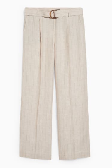 Donna - Pantaloni di lino - wide leg - look gessato - beige