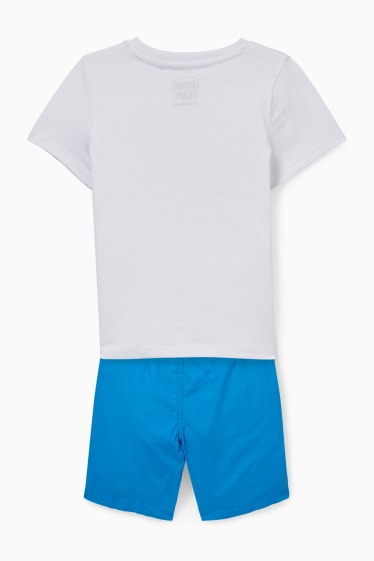 Kinder - Set - Kurzarmshirt und Shorts - 2 teilig - weiß / blau