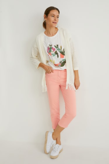 Women - Trousers with belt - slim fit - coral