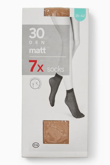 Dámské - Multipack 7 ks - silonové ponožky - 30 DEN - béžová