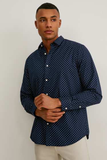 Men - Shirt - regular fit - kent collar - dark blue
