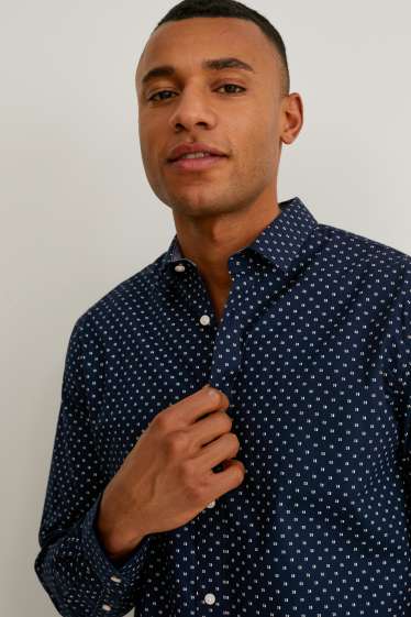 Men - Shirt - regular fit - kent collar - dark blue