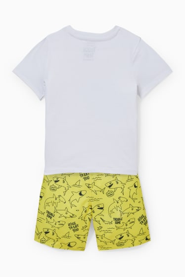 Children - Set - short sleeve T-shirt and shorts - 2 piece - white / yellow