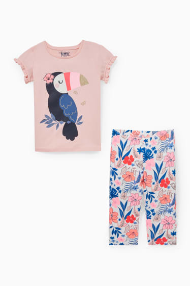 Children - Set - short sleeve T-shirt and capri leggings - 2 piece - rose