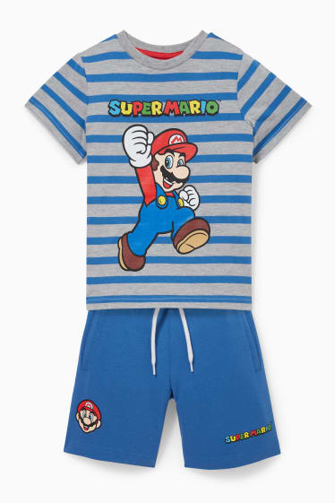 Copii - Super Mario - set - tricou cu mânecă scurtă și pantaloni scurți trening - 2 piese - gri / albastru închis