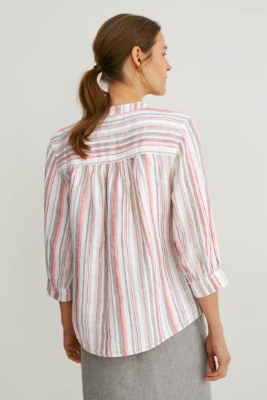 Women - Linen blouse - striped - cremewhite