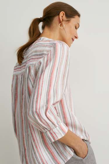 Women - Linen blouse - striped - cremewhite
