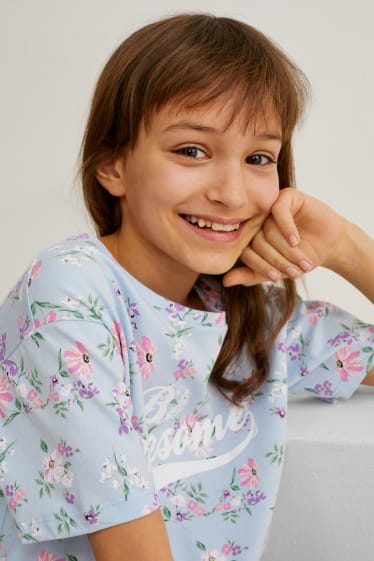 Enfants - Ensemble - T-shirt et cycliste - 2 pièces - bleu clair