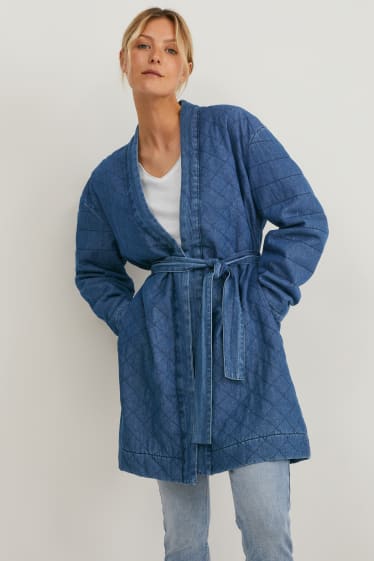Dames - Doorgestikte jas - jeansblauw