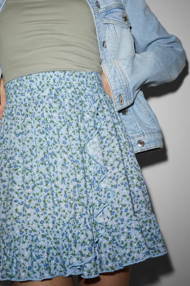 Nastolatki - CLOCKHOUSE - spódnica - w kwiatki - jasnoniebieski