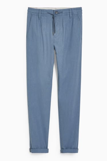 Men - Chinos - tapered fit - linen blend - blue