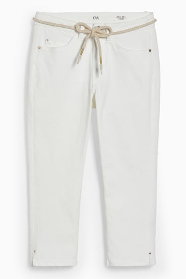 Women - Capri jeans with belt - mid waist - white