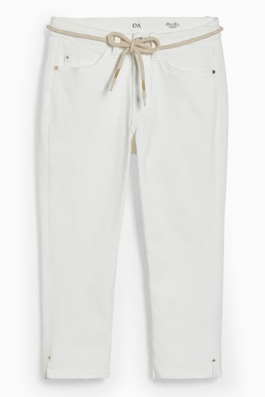 Femmes - Jean capri à ceinture - mid waist - blanc